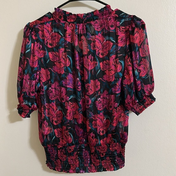 NWT Rachel Zoe Floral Smocked Waist Blouse Small - Picture 4 of 5